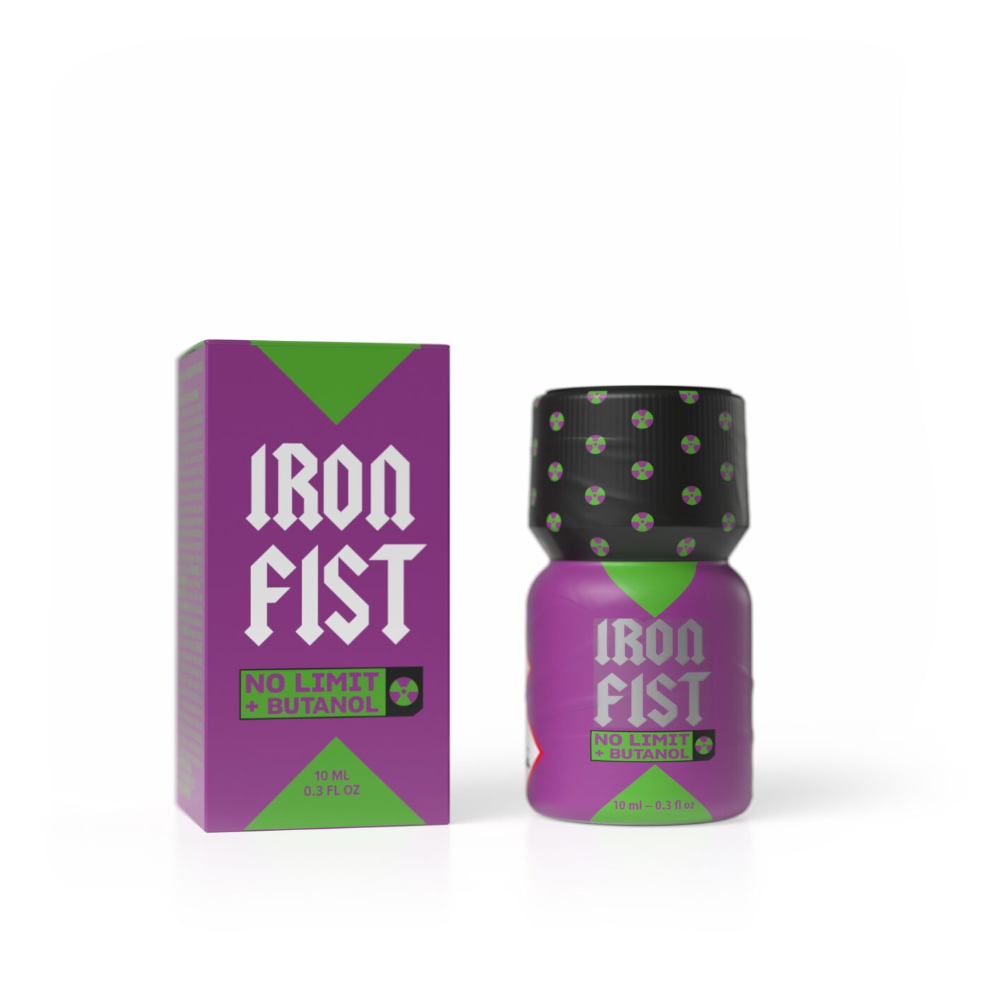 Iron Fist No Limit Butanol 10ML, Iron Fist No Limit Butanol 24ml, aluminium bottle with fuchsia label and neon green stripe, butanol formulation, PWD Factory